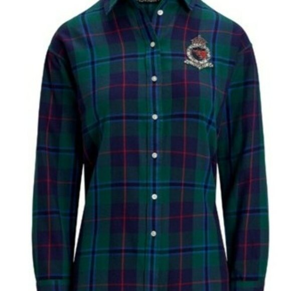 Lauren Ralph Lauren Shirt Crest Button-Up Size 2X TTG Womens Plaid Cotton - Picture 1 of 11
